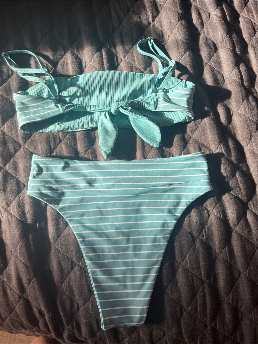 Abercrombie & Fitch Teal and White Striped Bikini - Picture 2 of 2